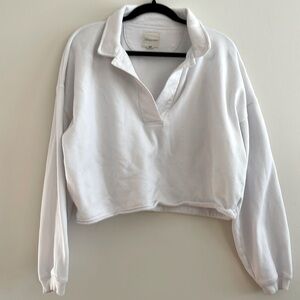 American Eagle White Cropped Collared Sweatshirt Size XL